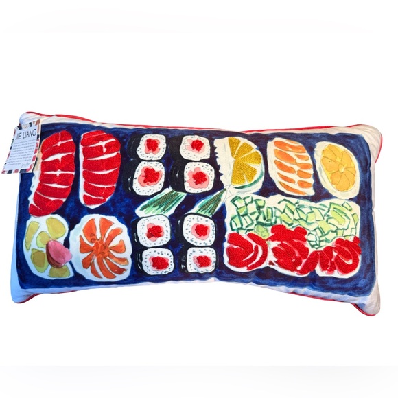 Jie Liang NWT Colorful Sushi Velour Embroidered Rectangular Accent Pillow - Picture 2 of 10